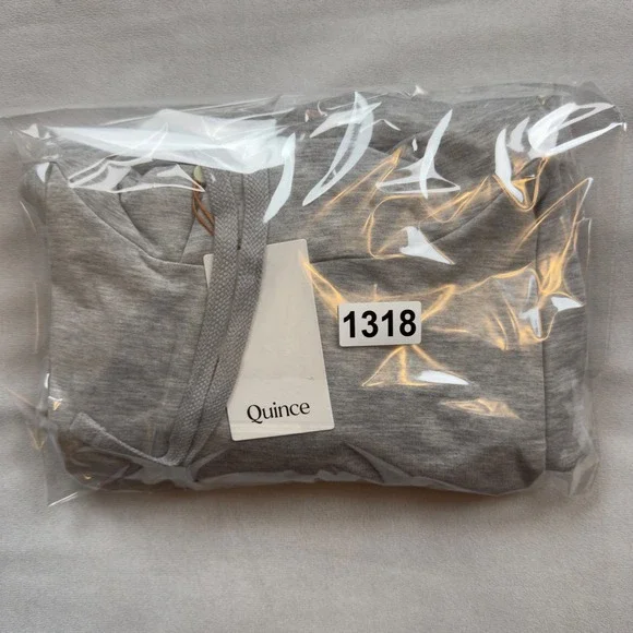 Quince SuperSoft Fleece Pullover Hoodie Heather Grey Large YATRC006 NWT - Picture 8 of 8